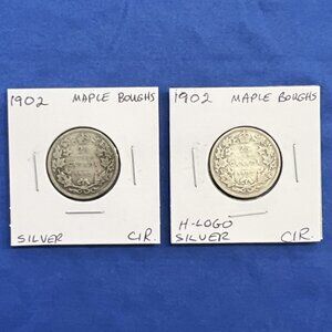 1 x 1902 H-Logo & 1 Rare 1902 w/ No H-Logo Canada 25¢ Quarters!